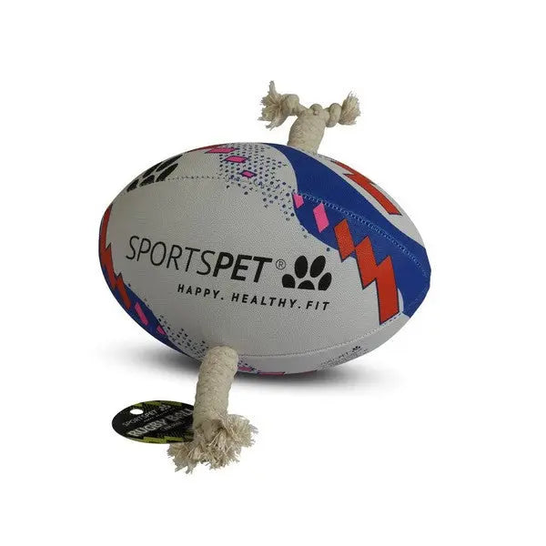 Sports Pet Rugby Ball Size 3 In White Red And Blue Dog Toy Sports Pet