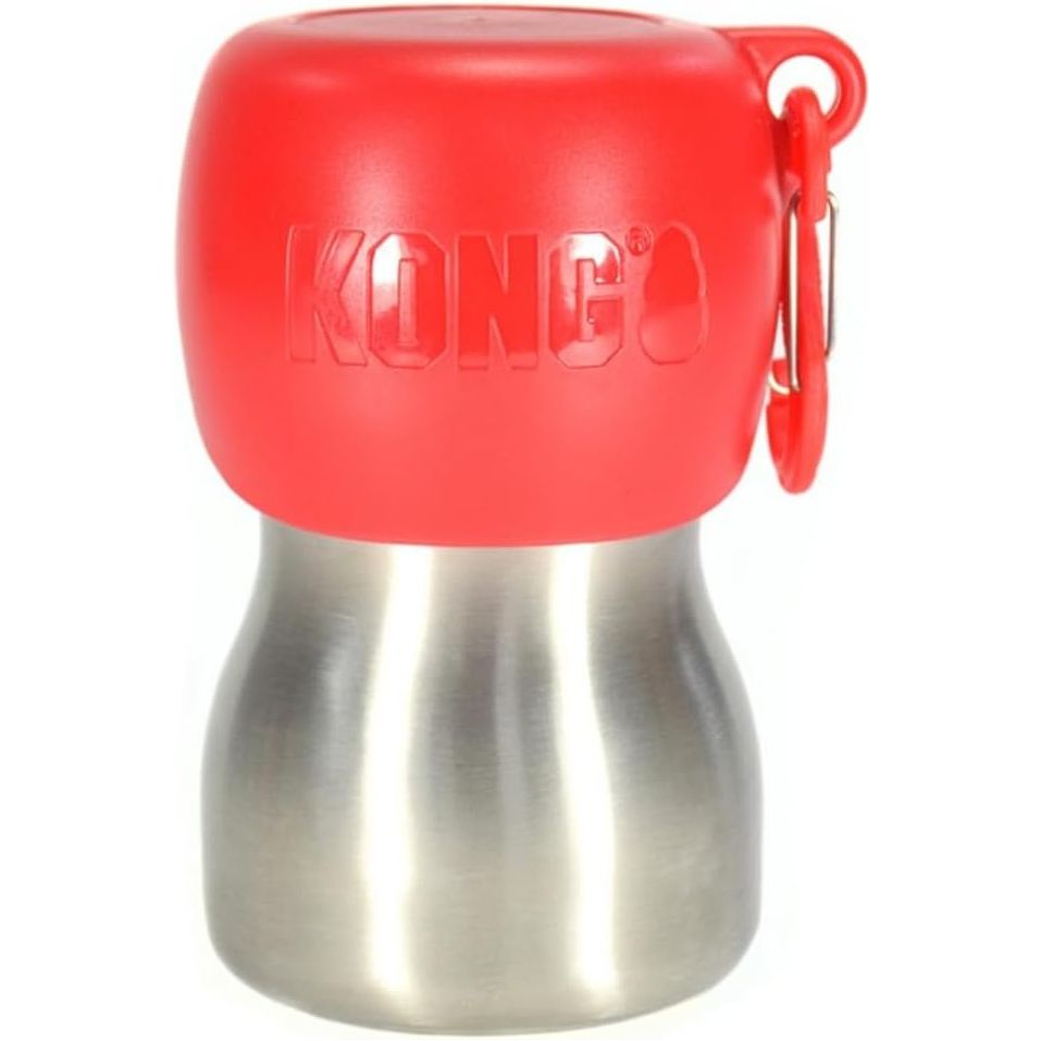 KONG H2O Stainless Steel Dog Water Bottle & Pet Travel Bowl, 9.5 oz - Red