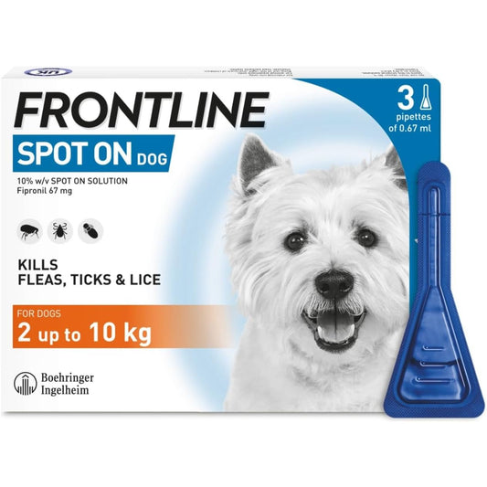 Frontline Dog Spot On Flea Treatment 2-10kg 3 Pipettes 3x 0.67ml
