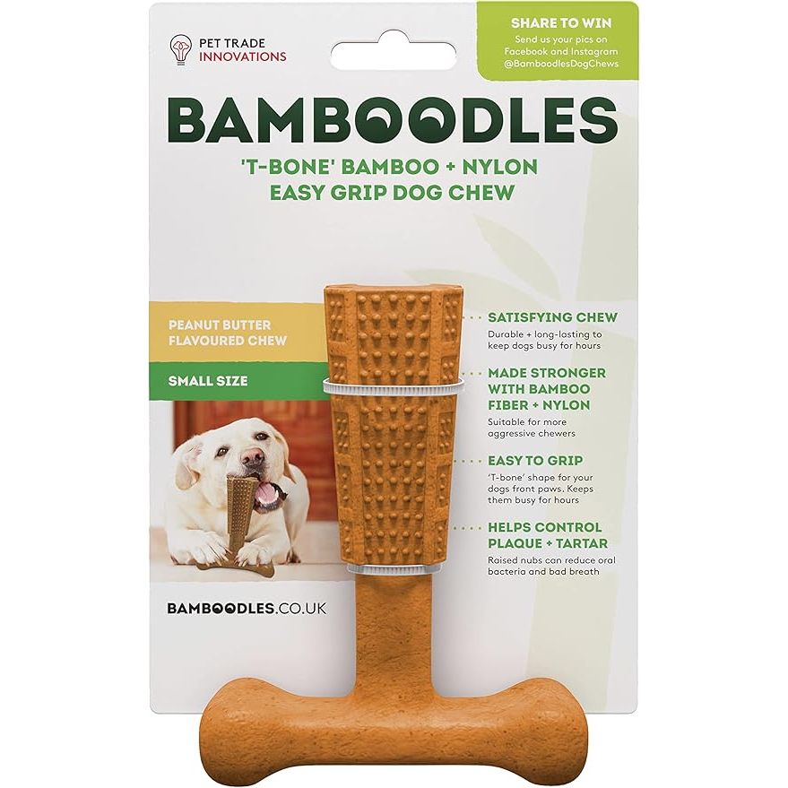 Bamboodle Dog T-Bone Chew Toy Small - Peanut Butter Flavour