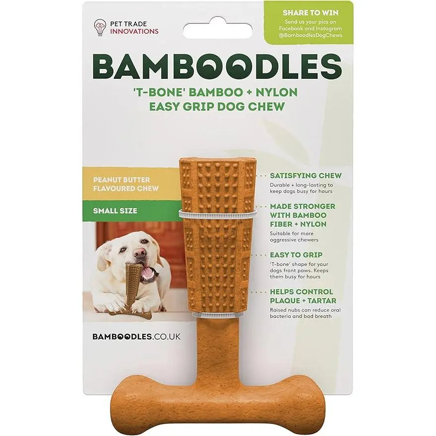 Bamboodle Dog T-Bone Chew Toy Small - Peanut Butter Flavour Su-bridge