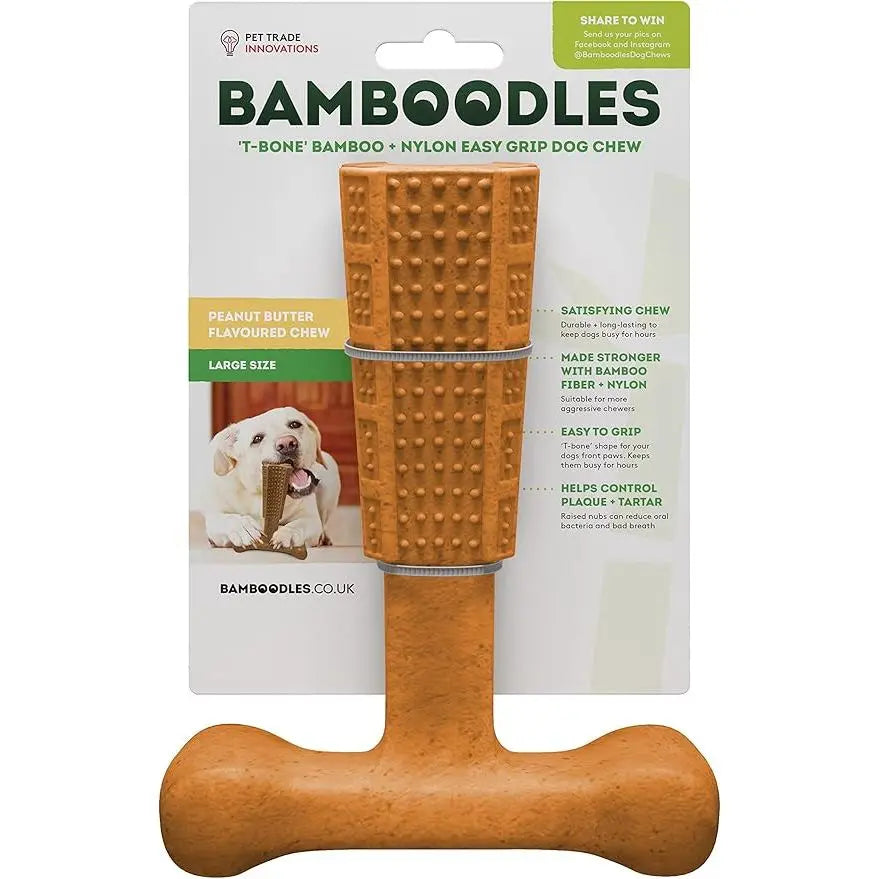 Bamboodle Dog T-Bone Chew Toy Lrg Peanut Butter 7inch Bamboodles