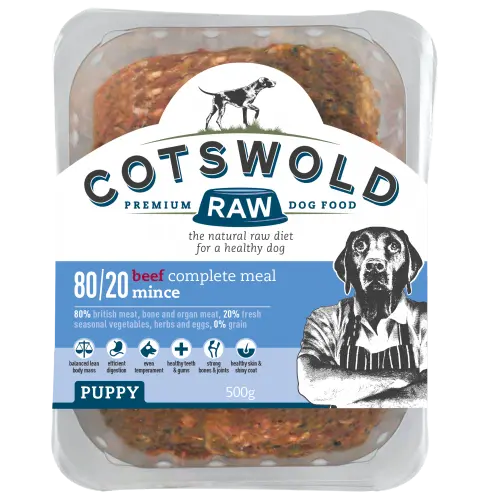 80/20 Puppy Working Puppy Beef Dog Food - 500g Mince Cotswold Raw