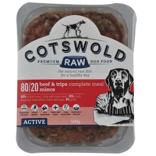 80/20 Adult Working Active Beef and Tripe 500g Mince Cotswold Raw