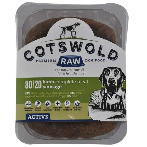 80/20 Adult Working Active Lamb 1kg Sausage Cotswold Raw