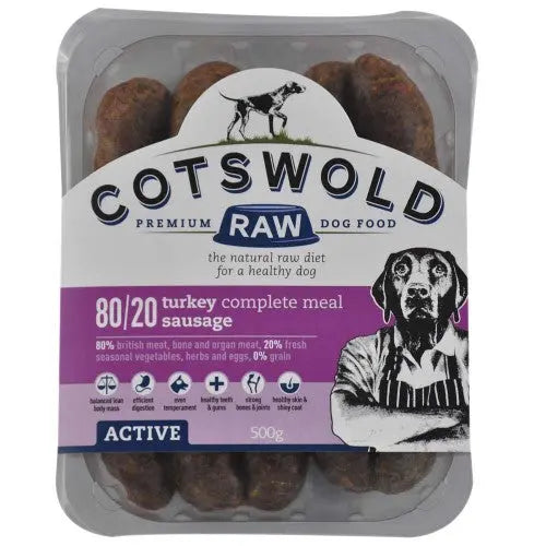 80/20 Adult Working Active Turkey 500g Sausage Cotswold Raw