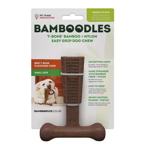 Bamboodle Dog T-Bone Chew Toy Large Beef Brown 7inch Bamboodles