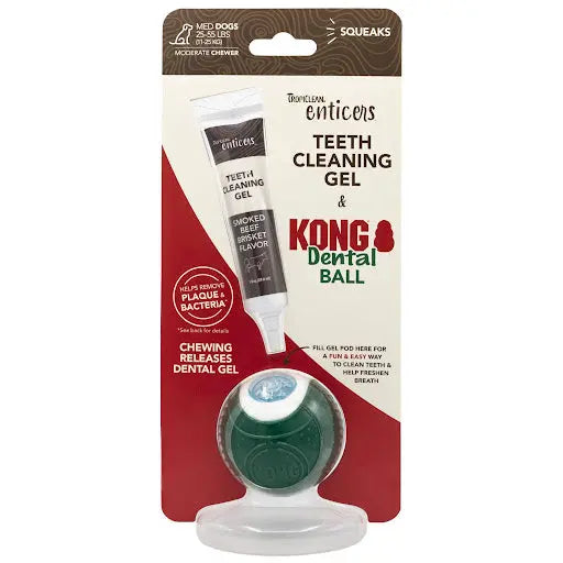 TropiClean Enticers Dental Ball Kit for Medium Dogs Smoked Beef Brisket Flavour KONG