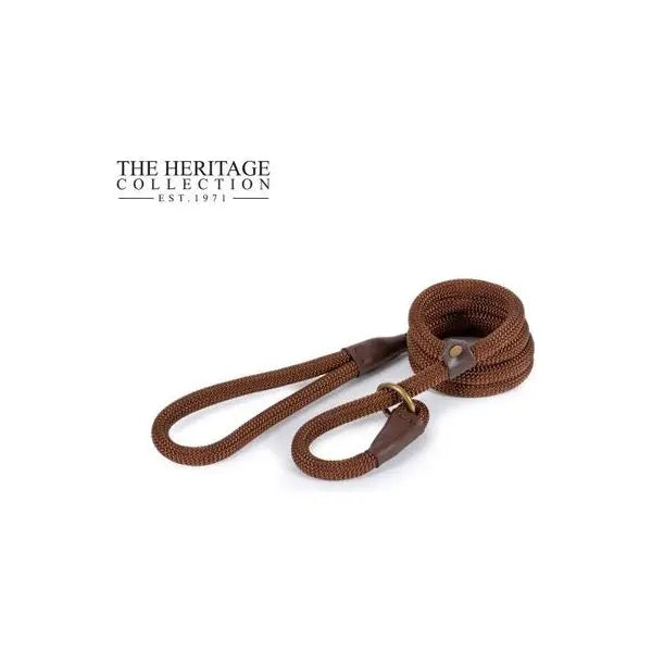 Heritage Deluxe Rope Slip Lead Brown 1.5mx12mm Ancol