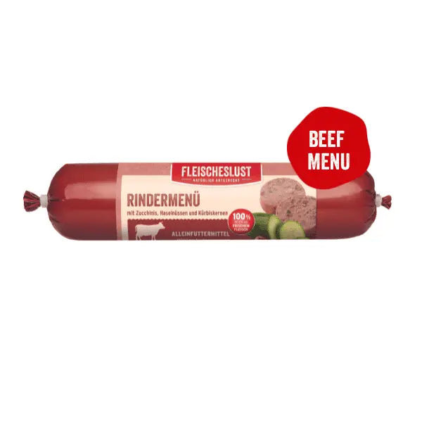 Fleischeslust Beef Menu with zucchini, hazelnut and pumpkin seeds 400g Bern Pet Foods