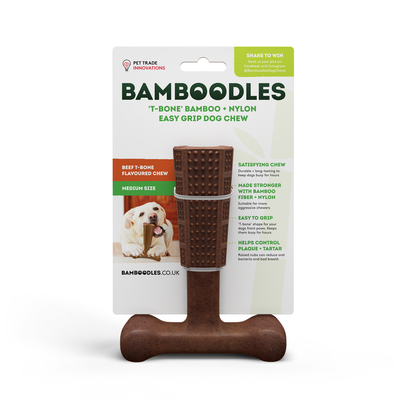 Bamboodles T Bone Chew Toy for Dogs Small - Beef Flavour