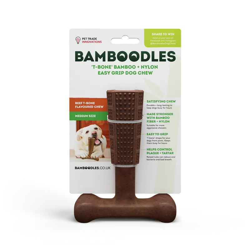 Bamboodles T Bone Chew Toy for Dogs Small - Beef Flavour Bamboodles