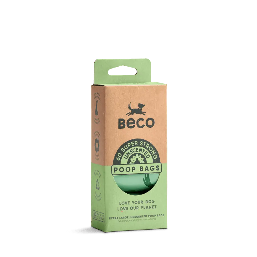 Beco Poop Bags Unscented 60 Pack Big Strong and Leakproof Pedigree