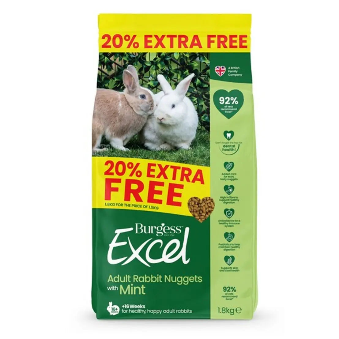 Burgess Excel Adult rabbit Nuggets with Mint 1.8kg Origin Pets Longton