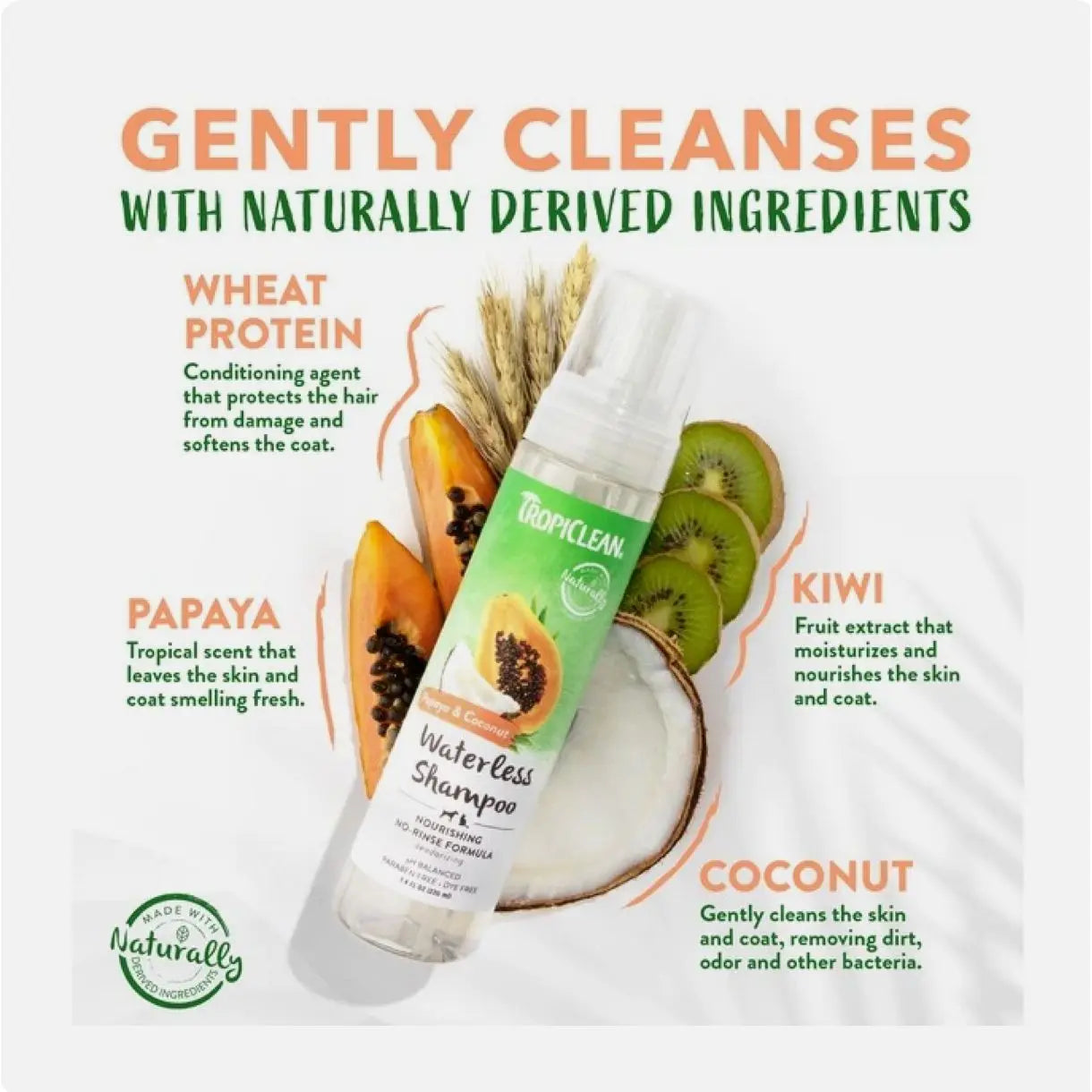 Tropiclean Waterless Shampoo For Dogs Papaya And Coconut Tropiclean