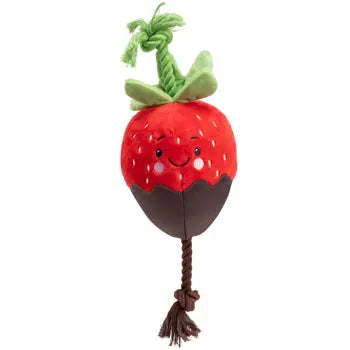 House Of Paws Chocolate Dipped Strawberry Plush Dog Toy - Crinkle leaves and plastic squeaker House Of Paws