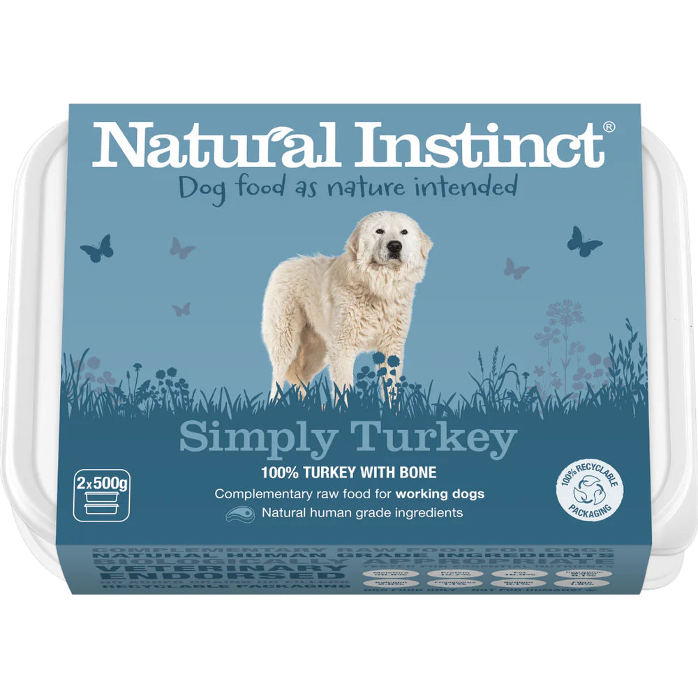 Natural Instinct Simply Turkey Raw Dog Food 2x500g Origin Pets Longton