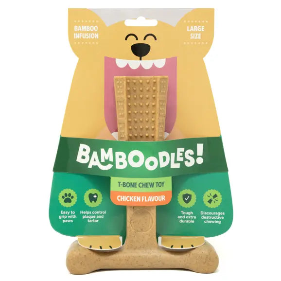Bamboodles T Bone Chew Toy For Dogs Medium 6inch Chicken Flavour Bamboodles