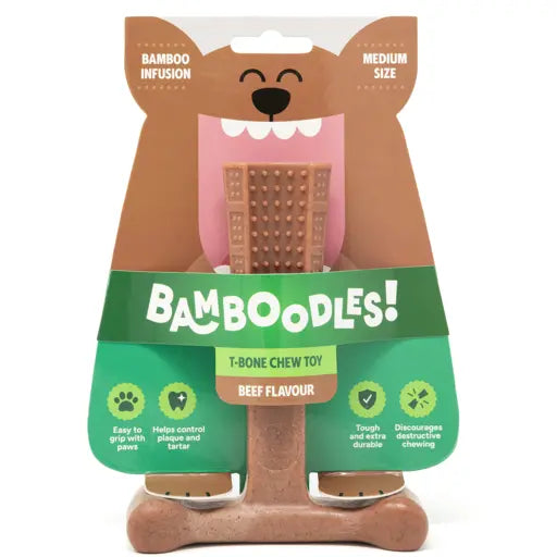 Bamboodles T Bone Chew Toy for Dogs Medium 6Inch Beef Flavour Bamboodles
