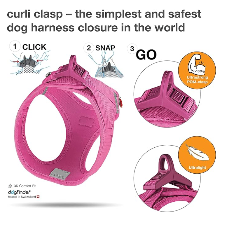 Curli Vest Dog Harness Clasp Air-Mesh Fuchsia - XS