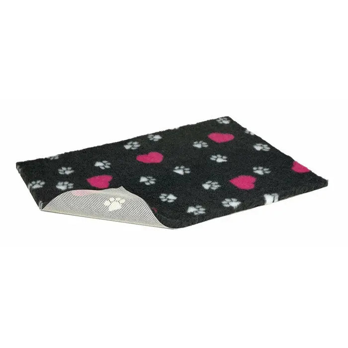 Non Slip Vetbed 26" x 20" Charcoal with Cerise Hearts and White Paws Pet Life