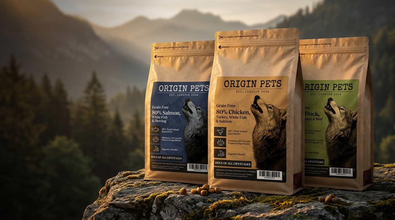 Origin Pets Wilderness 80 range on a mountain rock ledge at golden hour