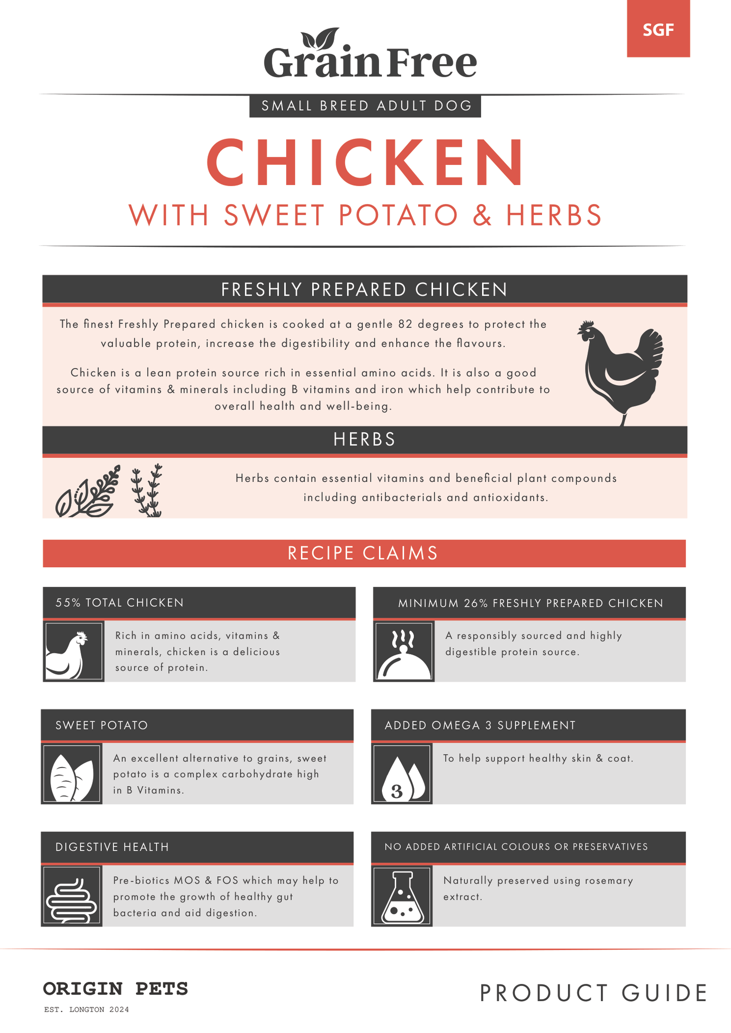 Origin Pets Grain Free Chicken with Sweet Potato & Herbs - Small Breed Adult Dog
