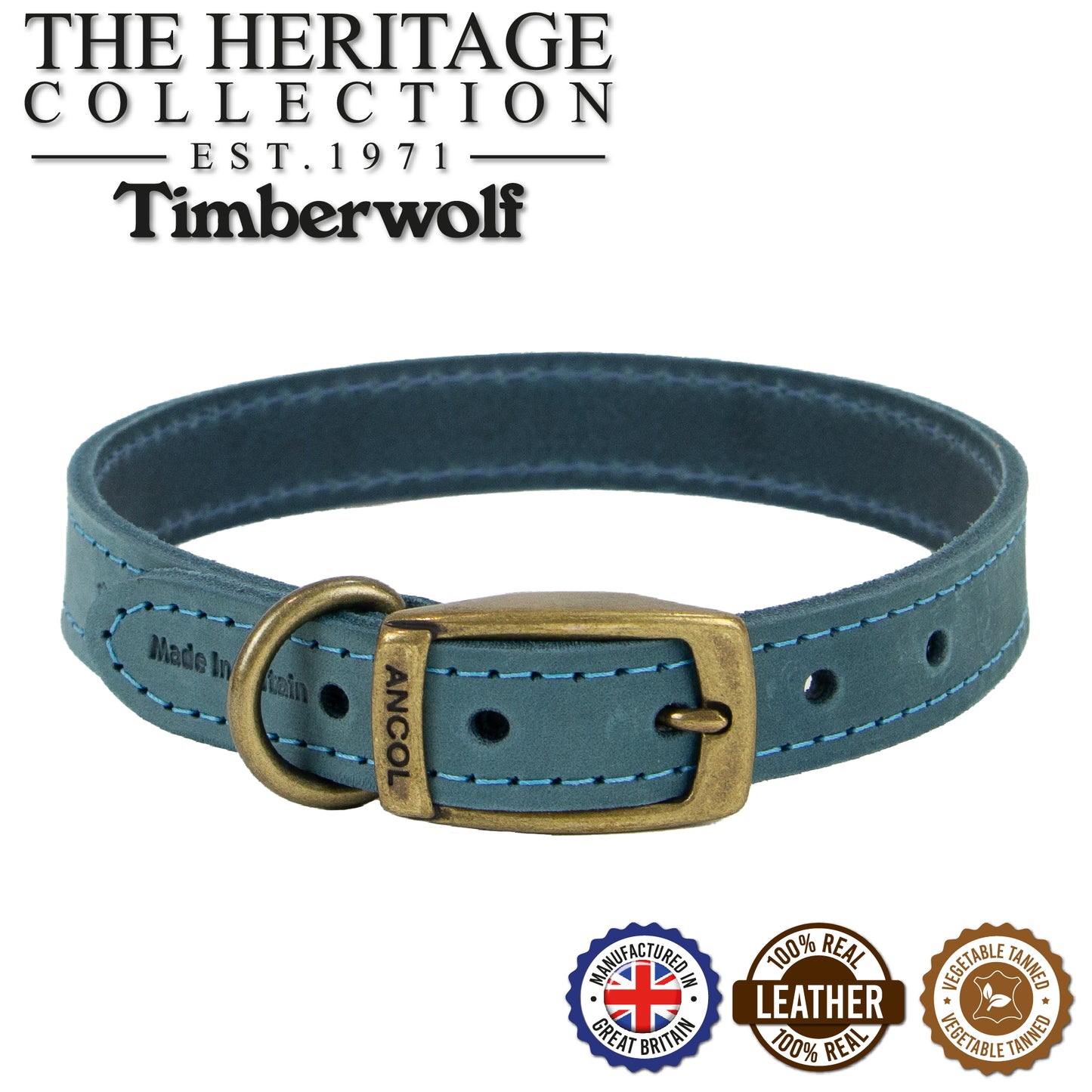 Ancol 113240 Timberwolf Leather Collar Blue 39-48cm Size 5