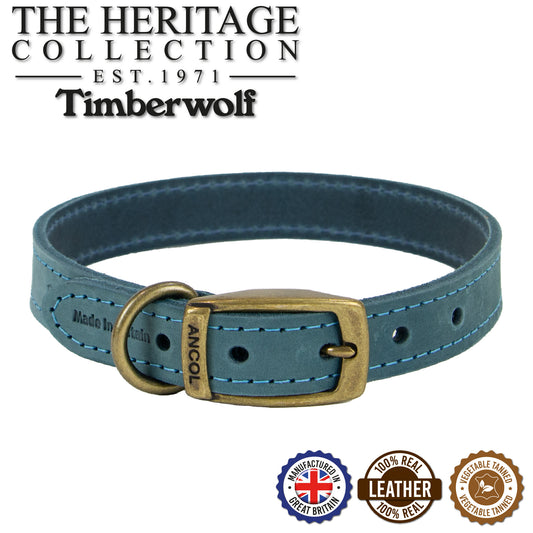 Ancol 113240 Timberwolf Leather Collar Blue 39-48cm Size 5