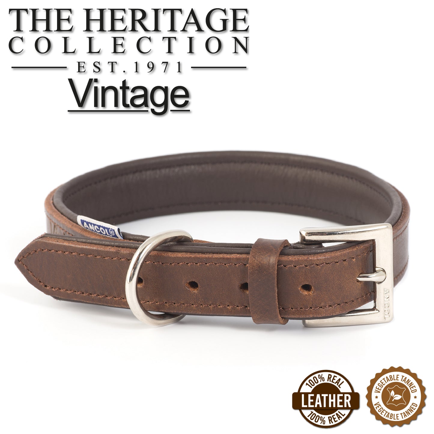 Ancol Vintage Leather Padded Dog Collar - Classic Ancol Vintage Leather Collar