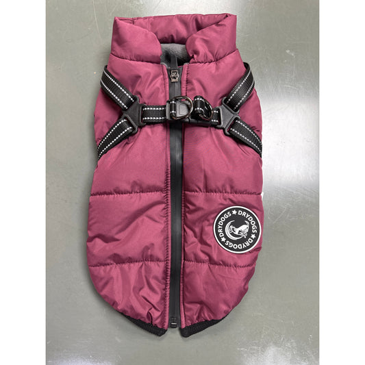 DryDog Waterproof Dog Jacket with Harness - Mulberry 2XL