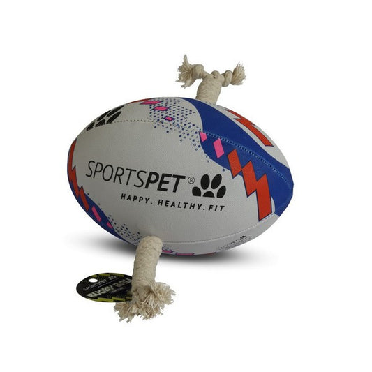 Sports Pet Rugby Ball Size 3 In White Red And Blue Dog Toy