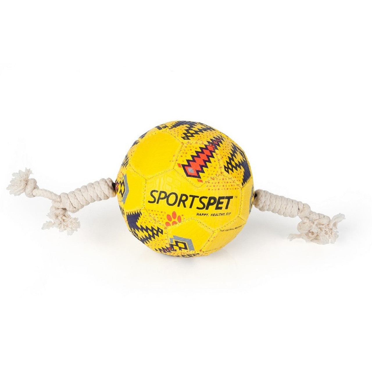 Sports Pet Yellow Football With Rope Dog Toy - Size 3 - Suitable For Medium Dogs
