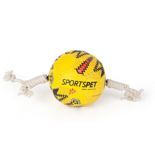 Sports Pet Yellow Football With Rope Dog Toy - Size 3 - Suitable For Medium Dogs