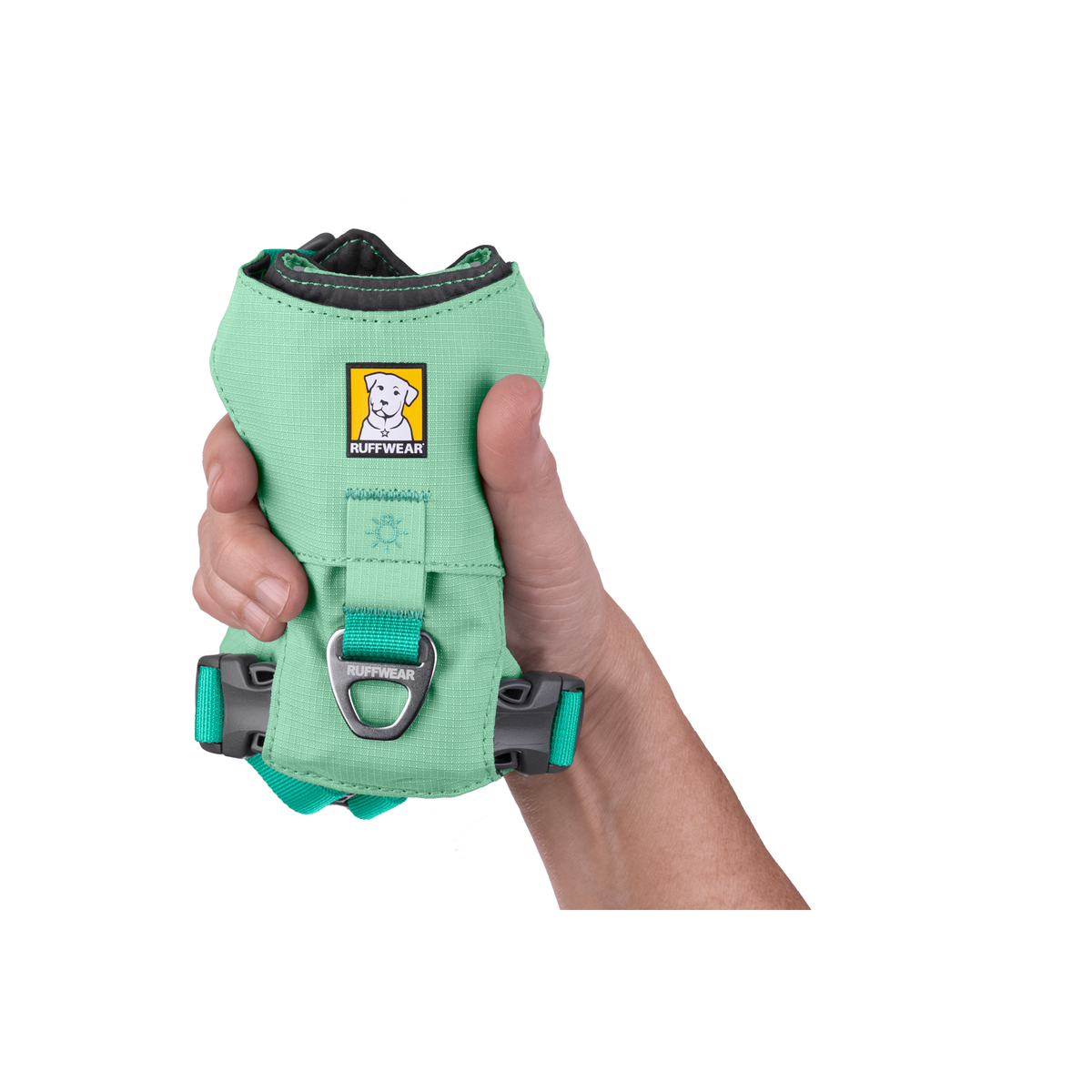 Ruffwear Hi & Light Harness Sage Green packed compact