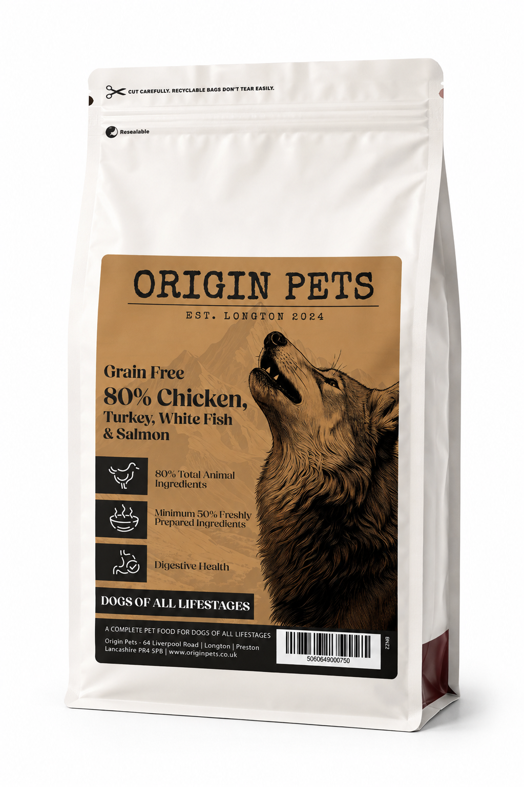 Origin Pets Wilderness 80 Chicken, Turkey, White Fish & Salmon dog food pack