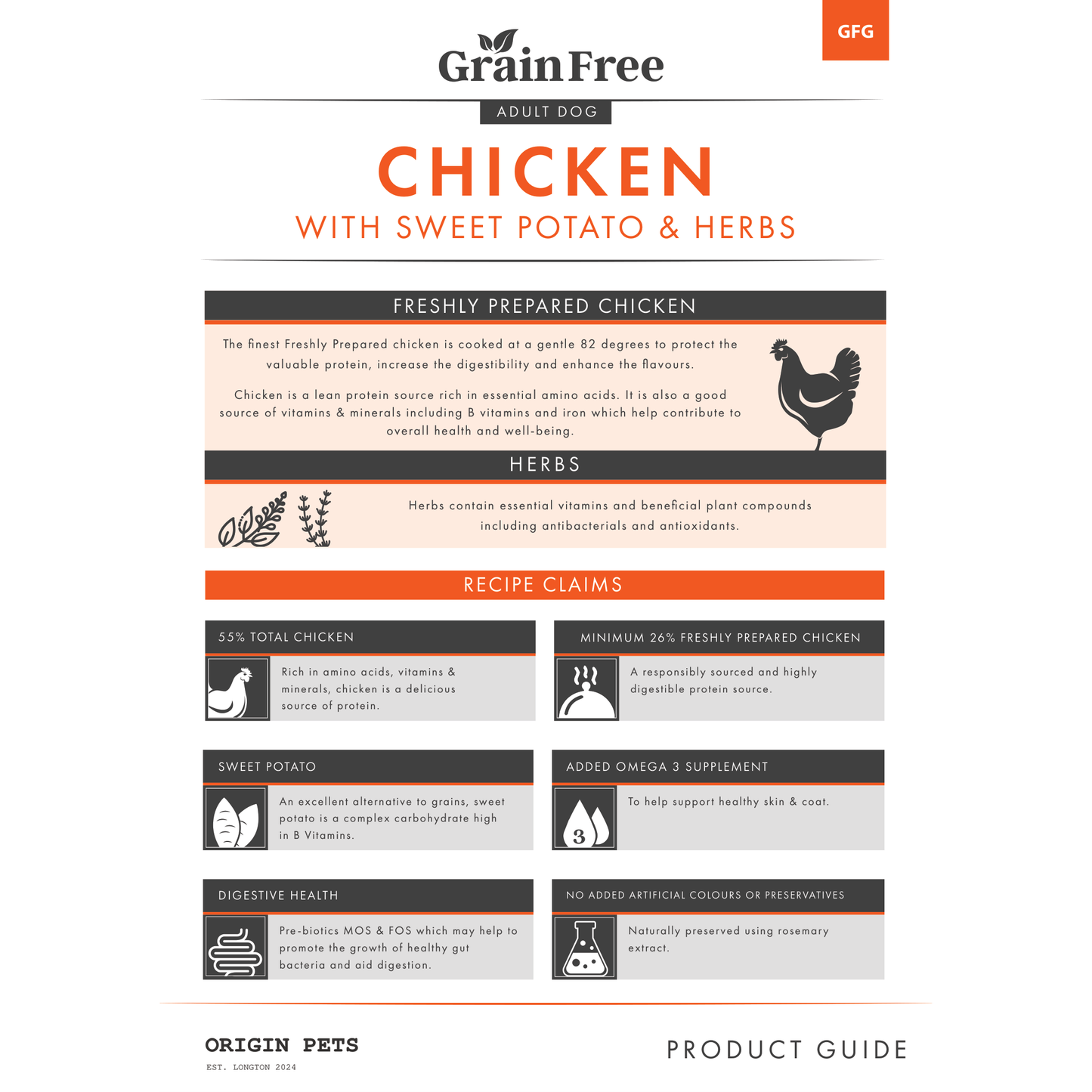 Origin Pets Grain Free Chicken with Sweet Potato & Herbs - Working Adult Dog