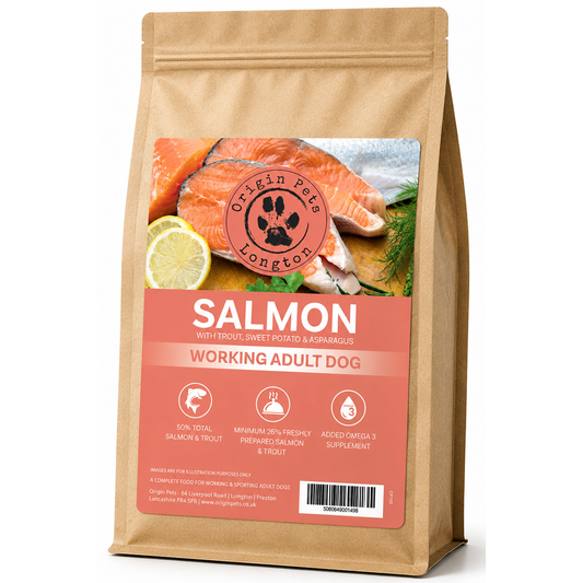 Origin Pets Grain Free Salmon with Trout, Sweet Potato & Asparagus dog food pack