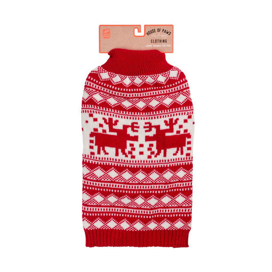 House Of Paws Reindeer Fairisle Polo Jumper For Dogs