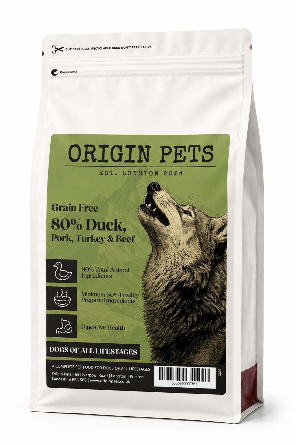 Origin Pets Wilderness 80 Duck, Pork, Turkey & Beef dog food pack