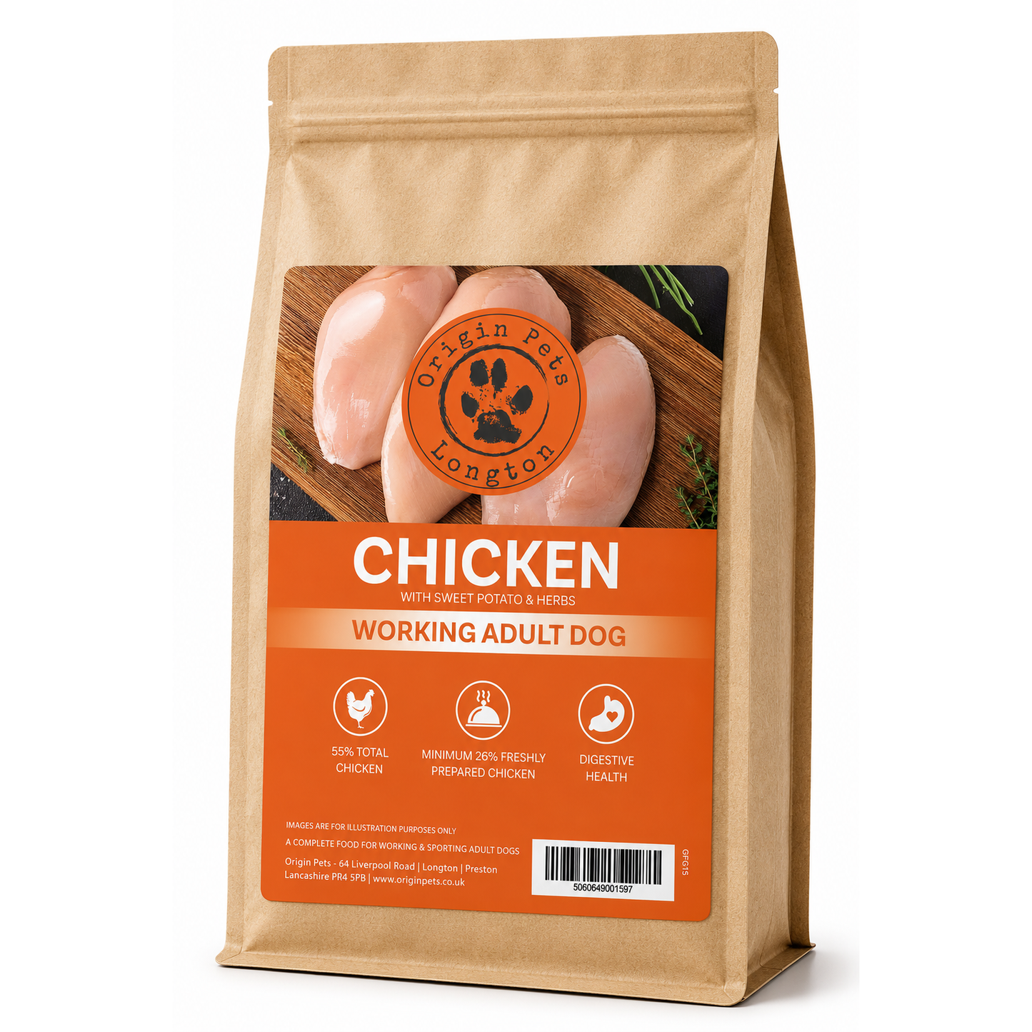 Origin Pets Grain Free Chicken with Sweet Potato & Herbs dog food pack