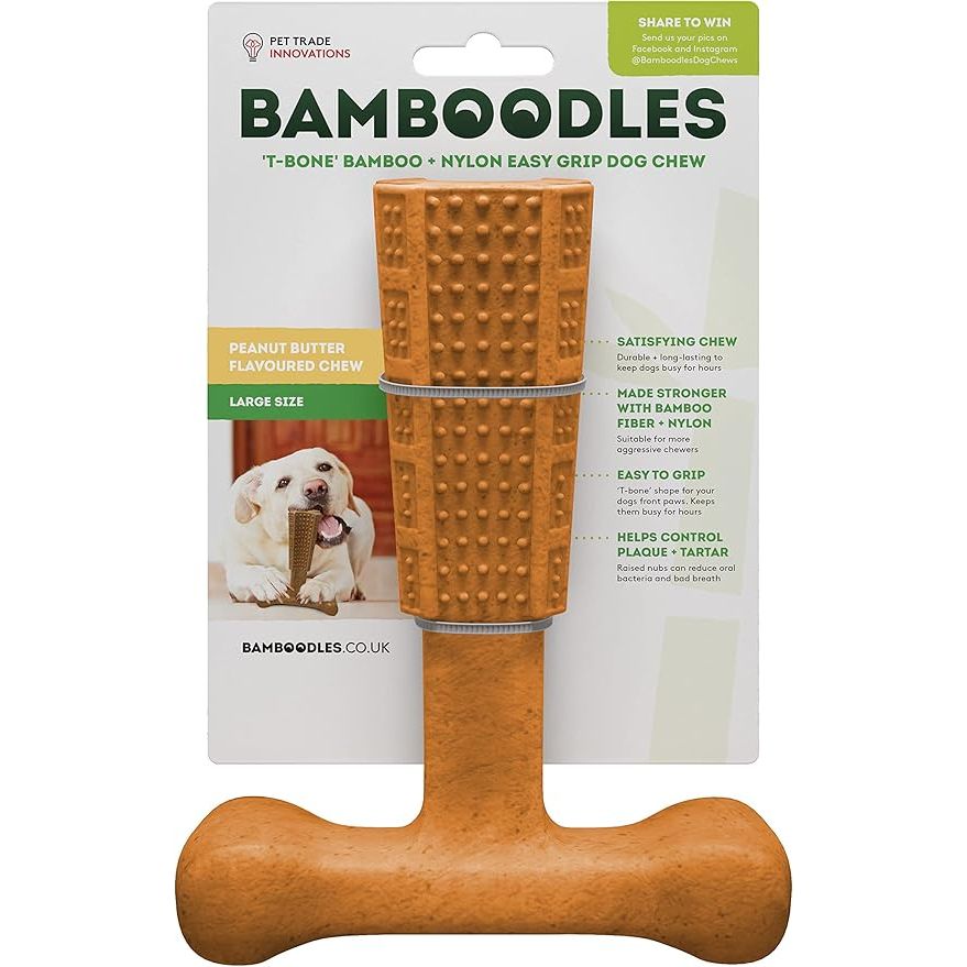 Bamboodle Dog T-Bone Chew Toy Lrg Peanut Butter 7inch
