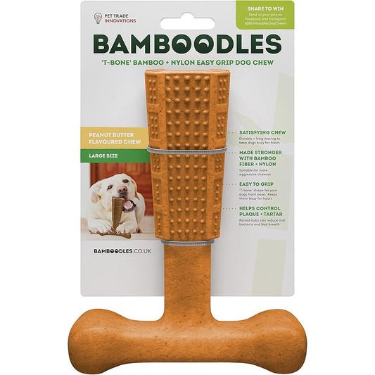 Bamboodle Dog T-Bone Chew Toy Lrg Peanut Butter 7inch