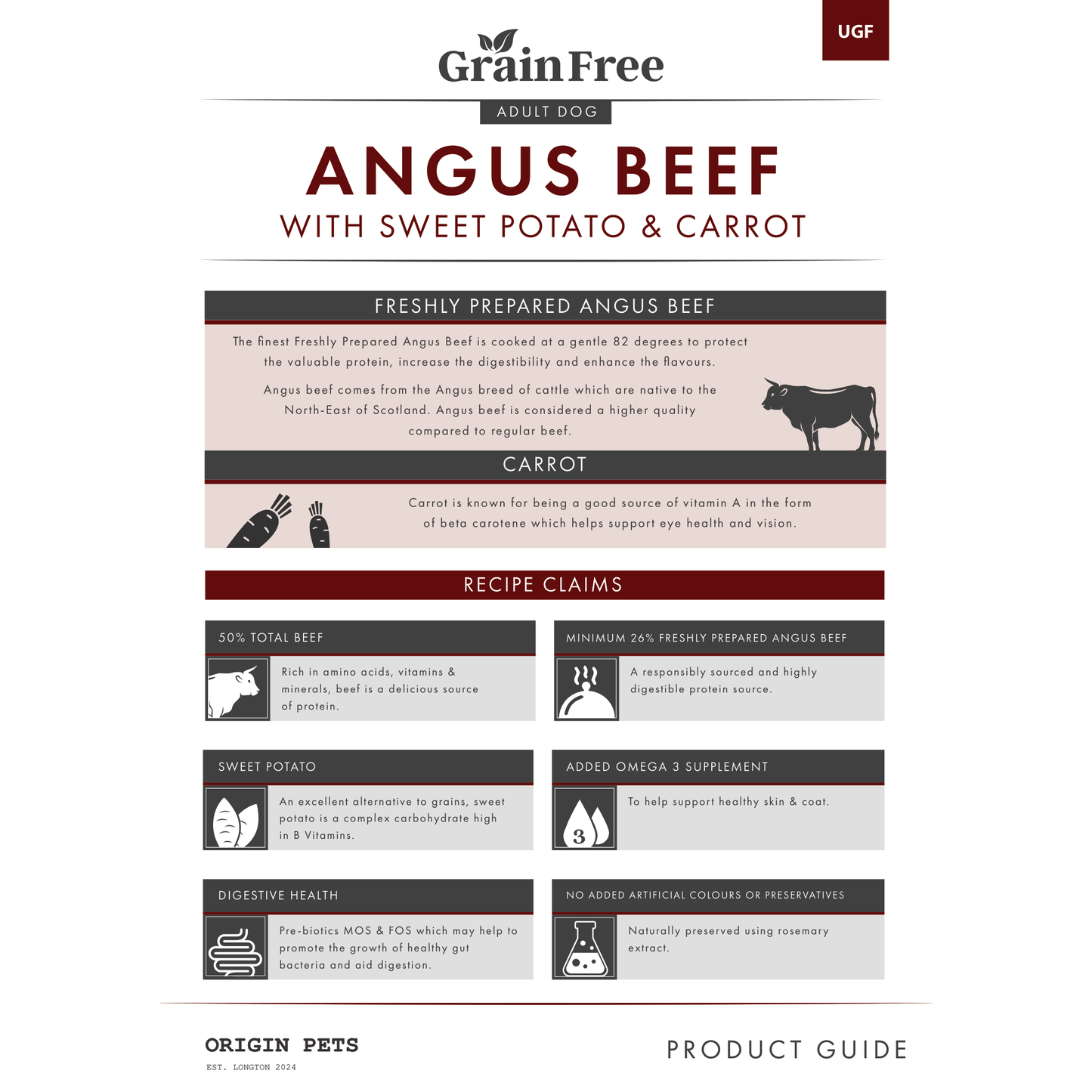Origin Pets Grain Free Angus Beef with Sweet Potato & Carrot - Working Adult Dog