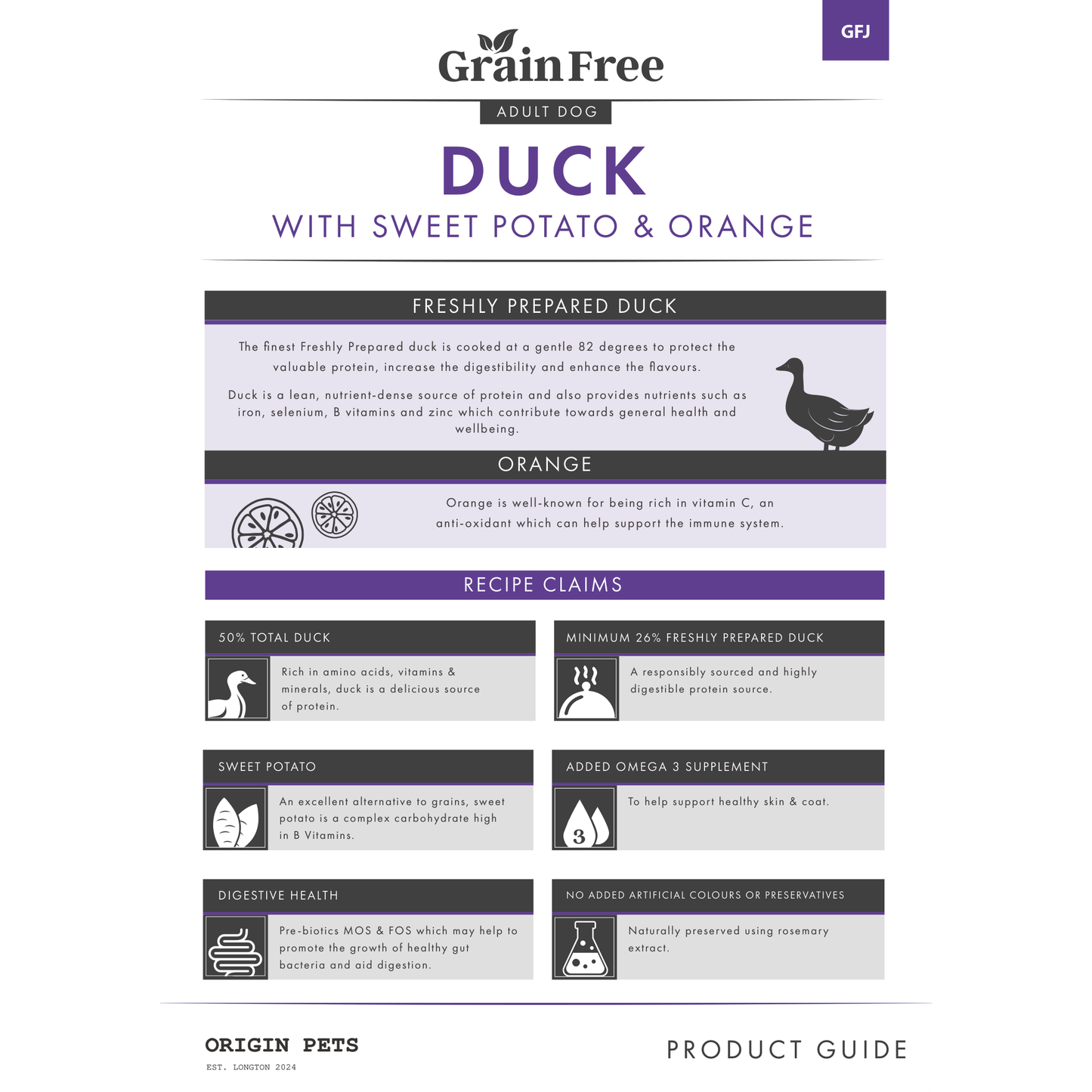Origin Pets Grain Free Duck with Sweet Potato & Orange - Adult Dog