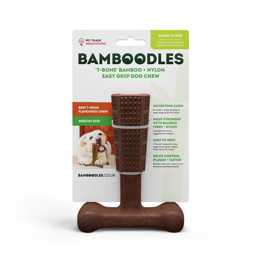 Bamboodles T Bone Chew Toy for Dogs Small - Beef Flavour