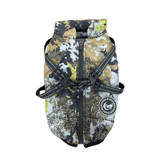 DryDog Waterproof Dog Jacket with Harness - Camo XL