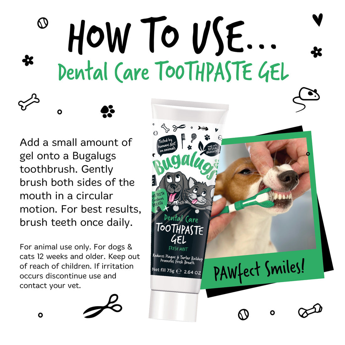 Bugalugs Dental Care Toothpaste Gel with Fresh Mint for Dogs & Cats
