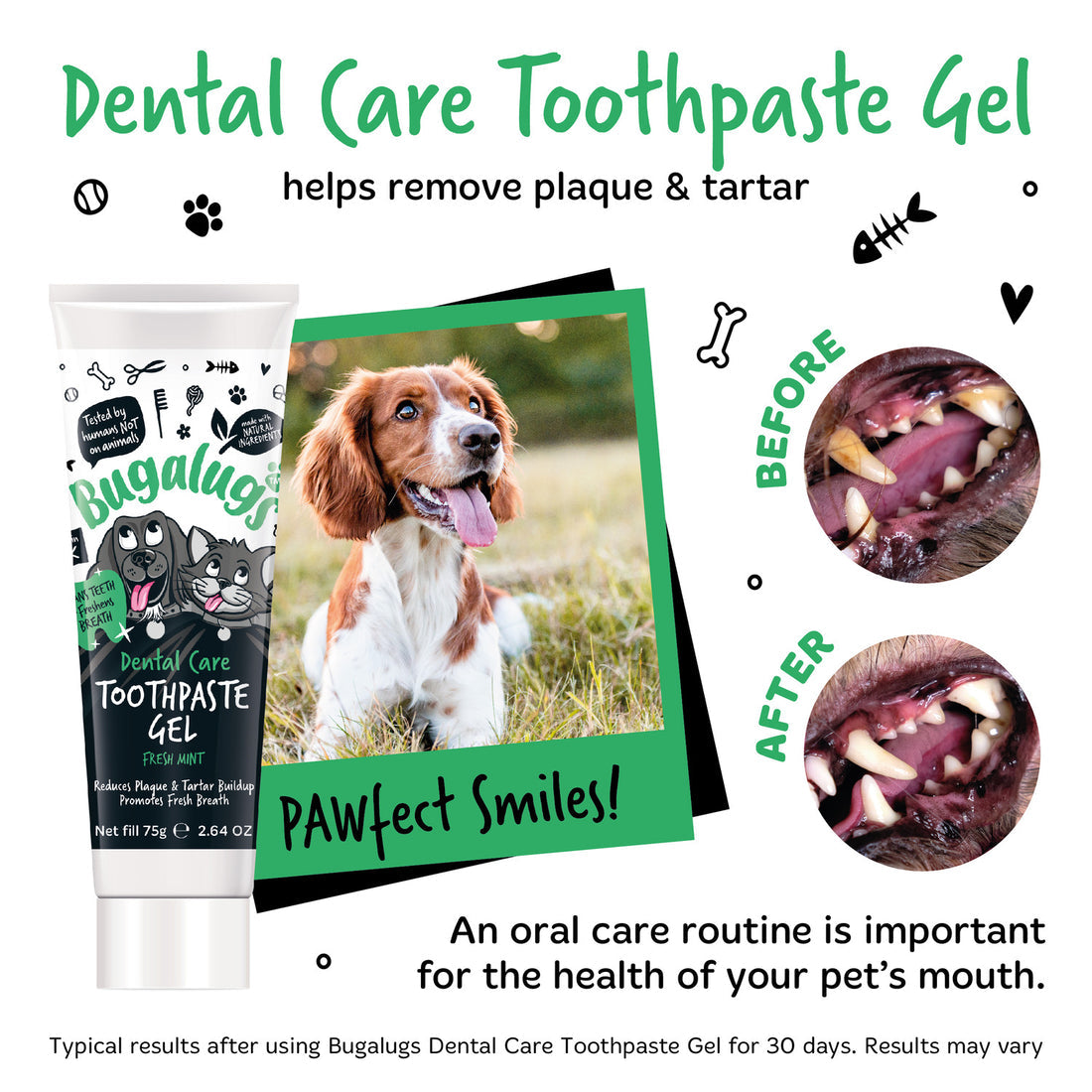 Bugalugs Dental Care Toothpaste Gel with Fresh Mint for Dogs & Cats