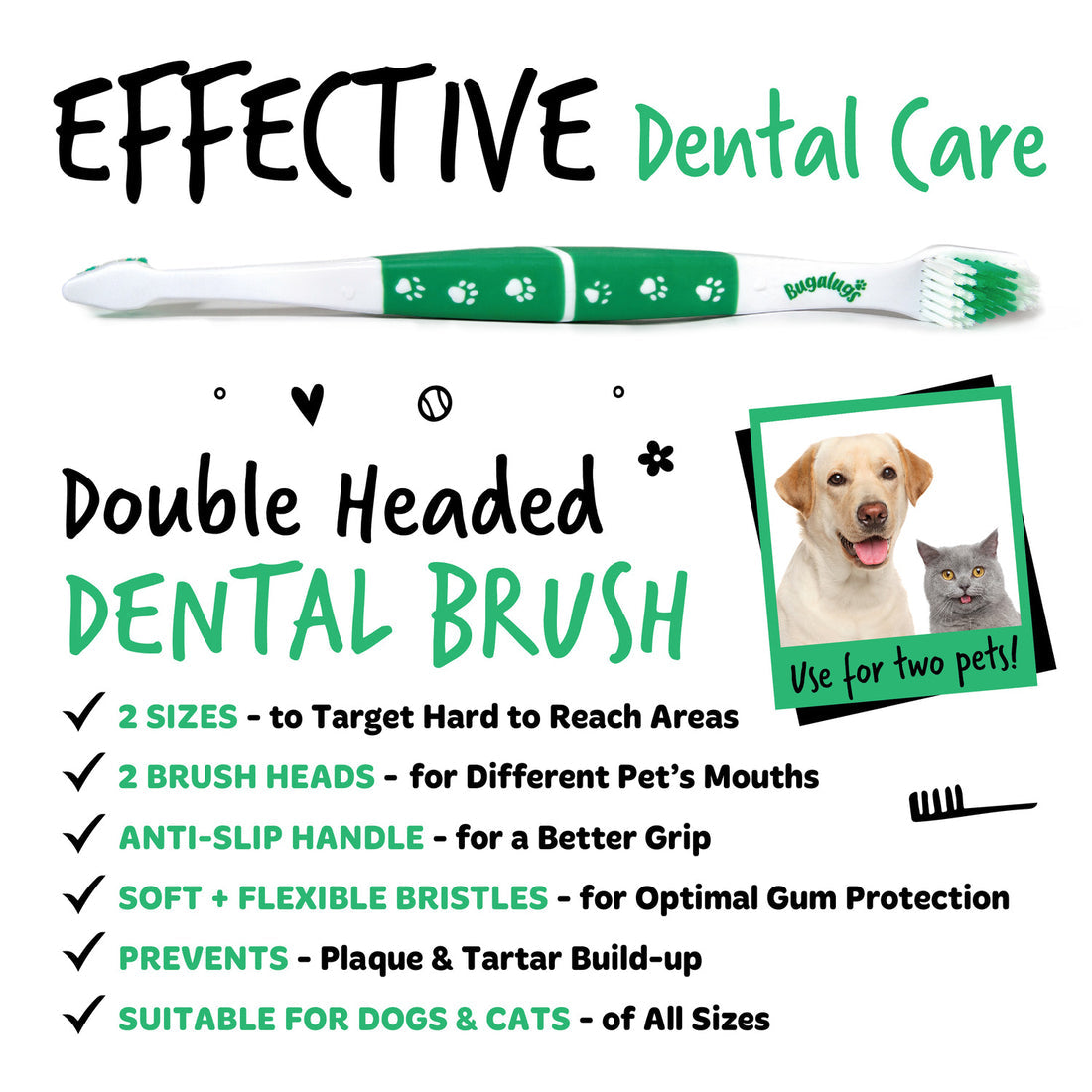 Bugalugs Double Ended Dental Care Toothbrushes for Dogs & Cats